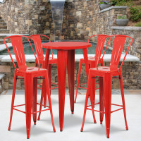 Flash Furniture CH-51080BH-4-30CAFE-RED-GG 24" Round Metal Bar Table Set with 4 Cafe Barstools in Red